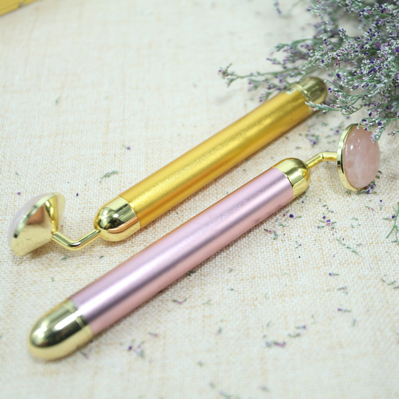 Gold Stick Natural Pink Crystal Jade Lifting Shrink Pores Facial Electric Beauty Bar Massager Beauty Instrument in Stock