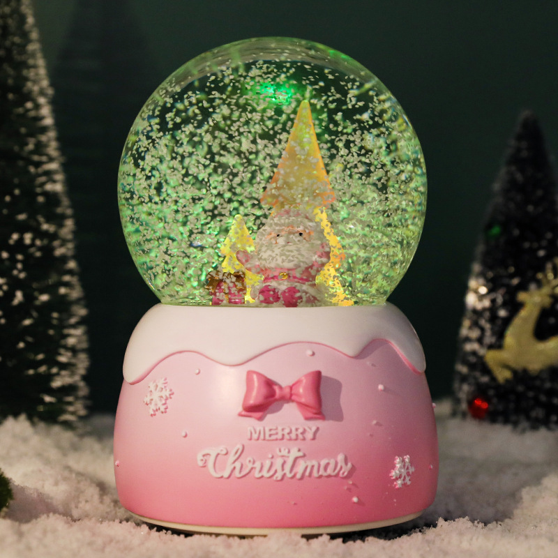 Factory New Style Pink Santa Claus Crystal Ball Snow Send Girlfriend Music Box Christmas Gift Decoration Wholesale
