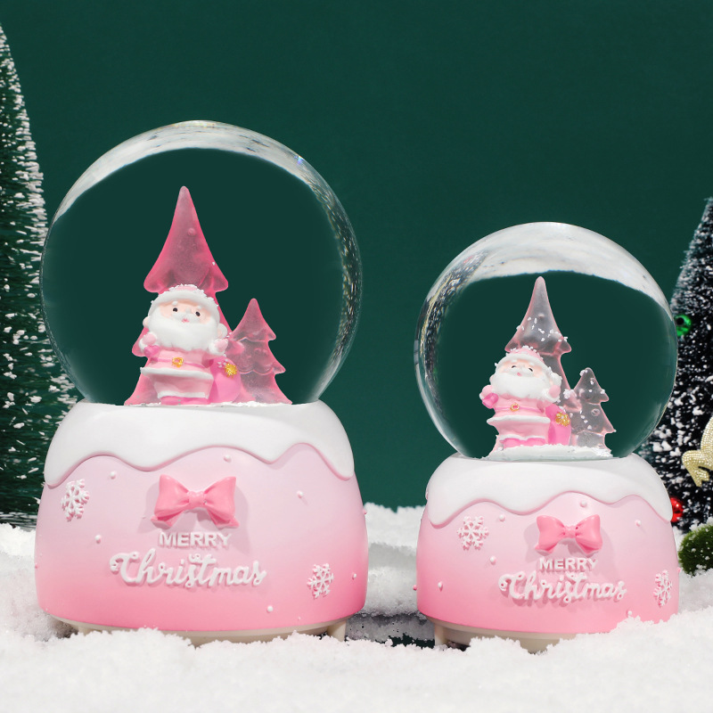 Factory New Style Pink Santa Claus Crystal Ball Snow Send Girlfriend Music Box Christmas Gift Decoration Wholesale