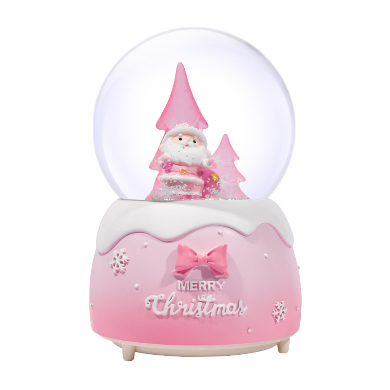 Factory New Style Pink Santa Claus Crystal Ball Snow Send Girlfriend Music Box Christmas Gift Decoration Wholesale