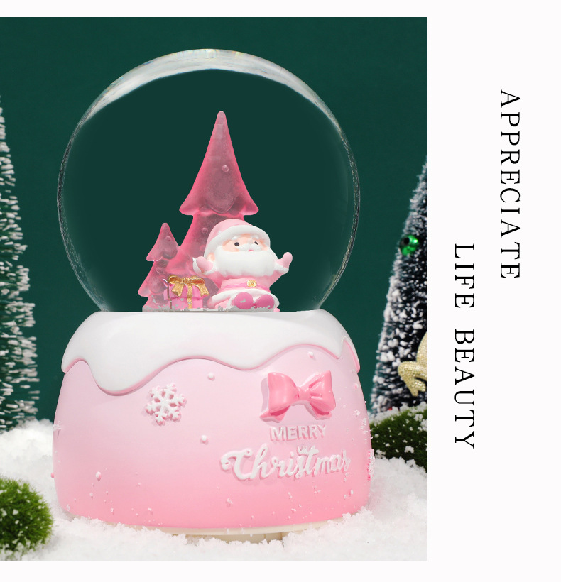 Factory New Style Pink Santa Claus Crystal Ball Snow Send Girlfriend Music Box Christmas Gift Decoration Wholesale