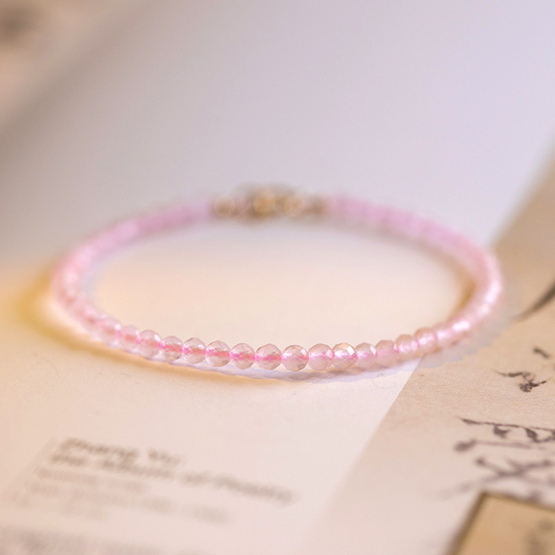 3mm Very Fine Pink Crystal Bracelet Women&#039;s Attracting Male Design Natural Girl Heart Bracelet Ins Retro Style Bracelet