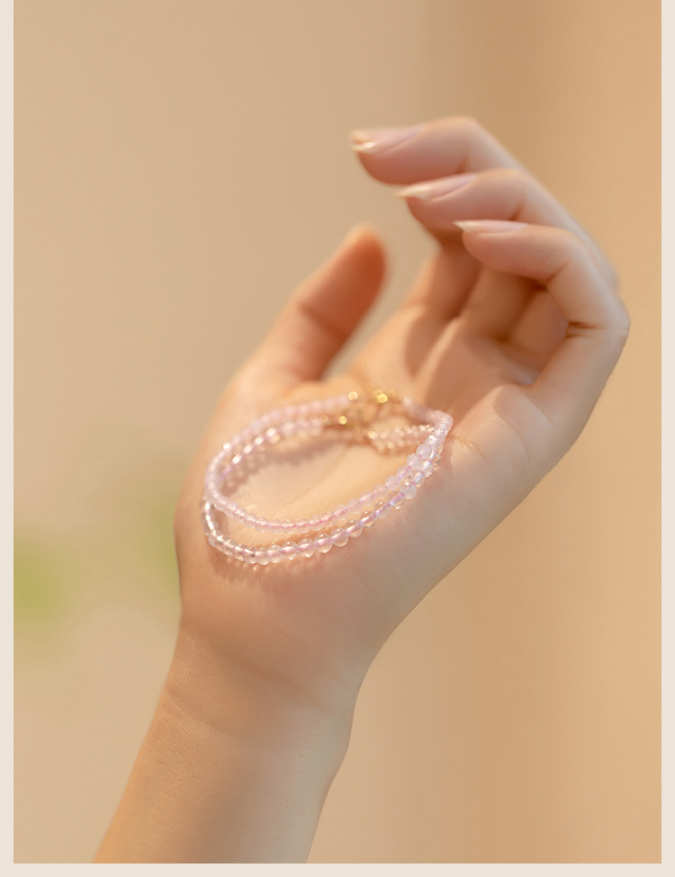 3mm Very Fine Pink Crystal Bracelet Women's Attracting Male Design Natural Girl Heart Bracelet Ins Retro Style Bracelet