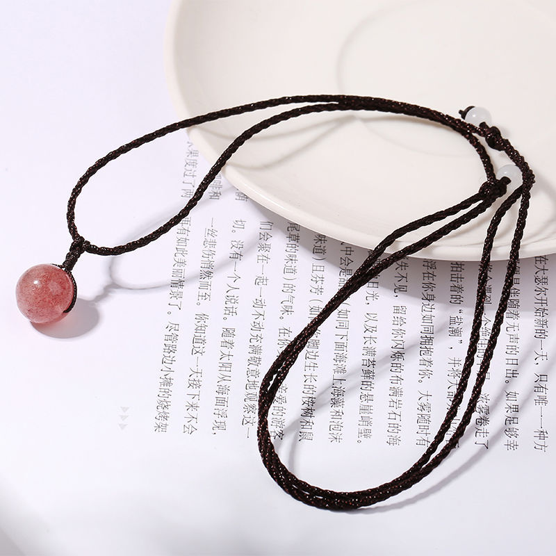 Natural Strawberry Quartz Pink Crystal Amethyst Pendant Clavicle Chain Lucky Attracting Male Student Aid Birthday Gift Female Accessories