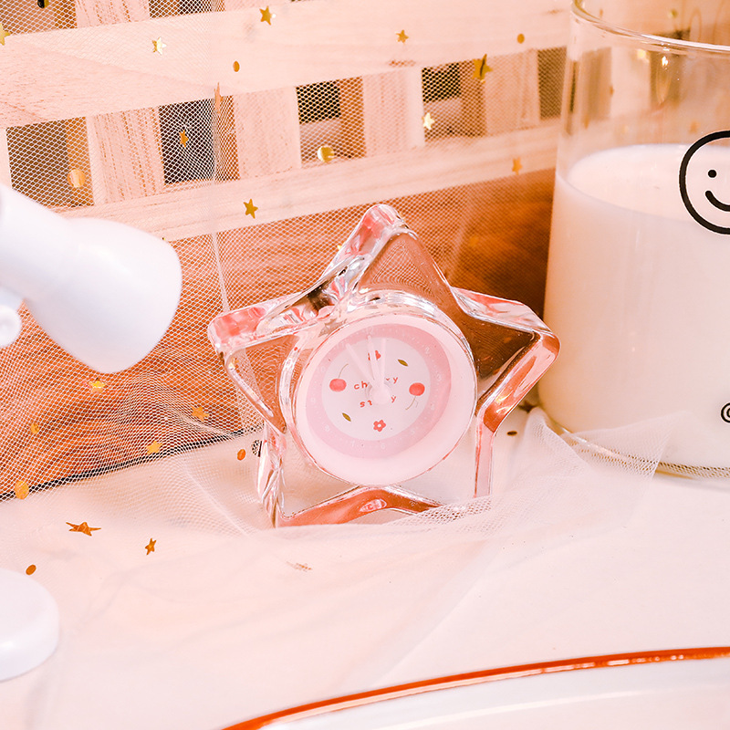 Pink Girl Heart Cute Crystal Transparent Ultra-Quiet Clock Student Alarm Bedroom Multi-Functional Creative Large Volume