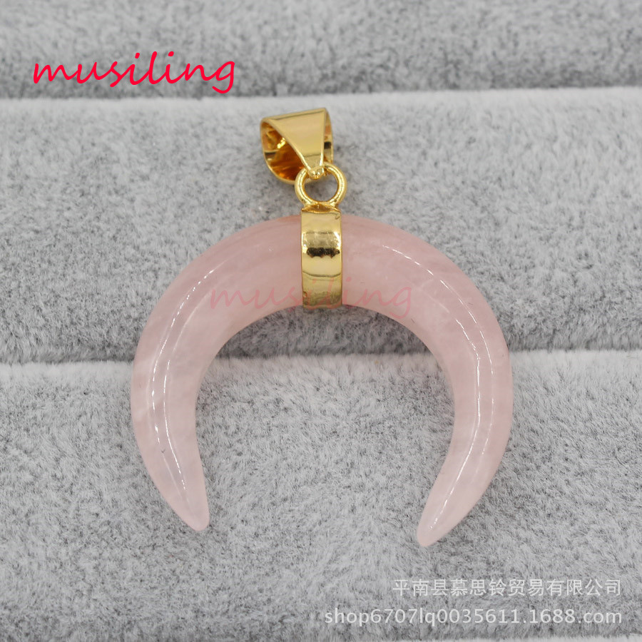 Pink Crystal Curved Moon Horn Pendant European and American Fashion Sweater Chain Pendant Cross-Border Foreign Trade Ornament Wholesale