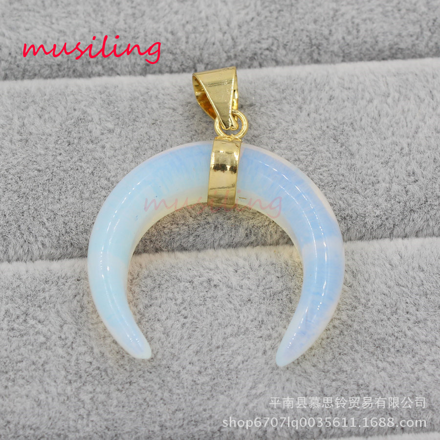 Pink Crystal Curved Moon Horn Pendant European and American Fashion Sweater Chain Pendant Cross-Border Foreign Trade Ornament Wholesale