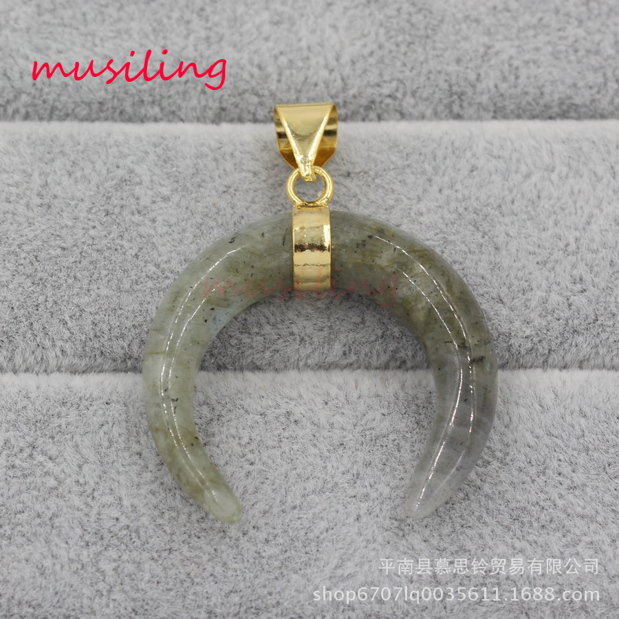 Pink Crystal Curved Moon Horn Pendant European and American Fashion Sweater Chain Pendant Cross-Border Foreign Trade Ornament Wholesale