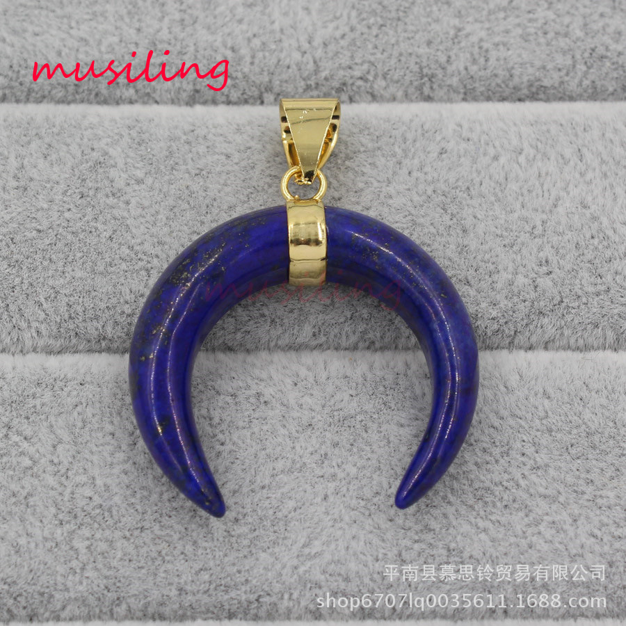 Pink Crystal Curved Moon Horn Pendant European and American Fashion Sweater Chain Pendant Cross-Border Foreign Trade Ornament Wholesale