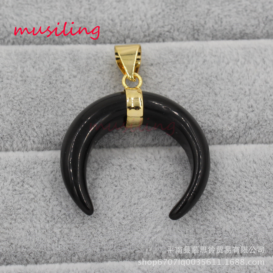 Pink Crystal Curved Moon Horn Pendant European and American Fashion Sweater Chain Pendant Cross-Border Foreign Trade Ornament Wholesale