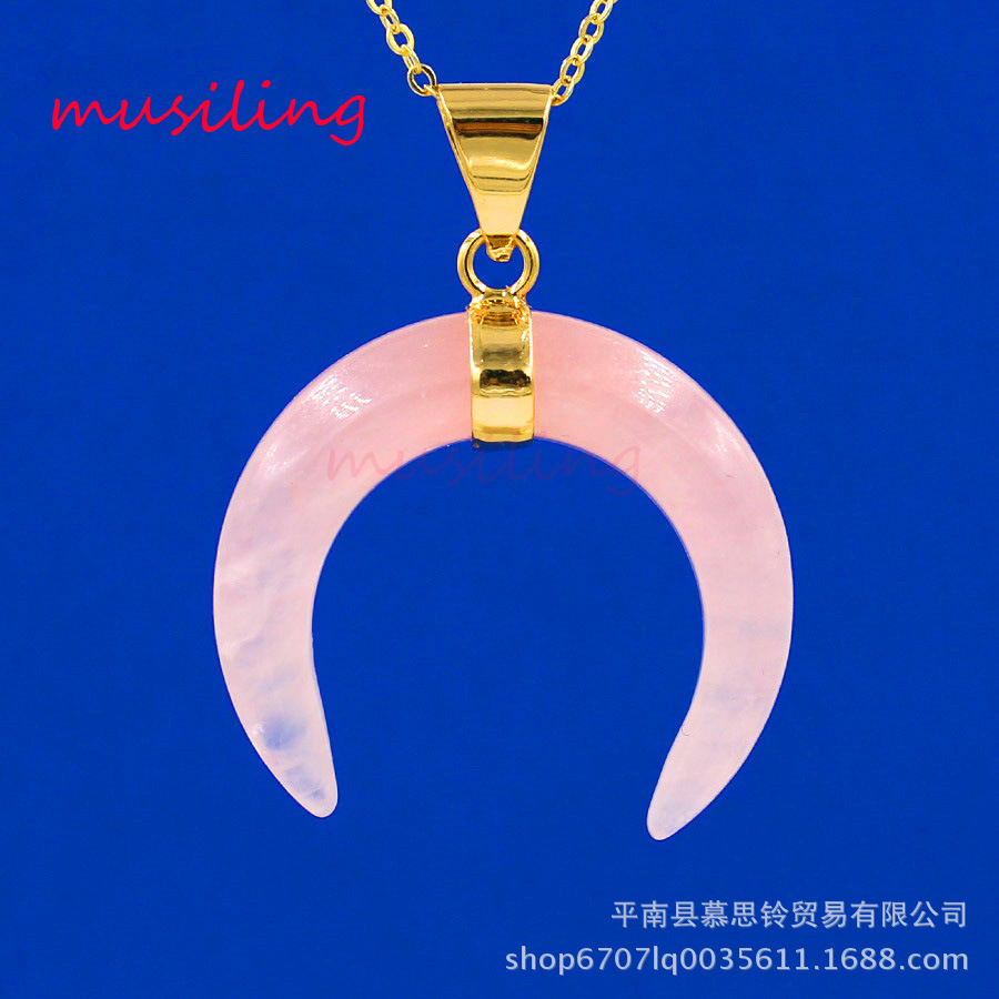Pink Crystal Curved Moon Horn Pendant European and American Fashion Sweater Chain Pendant Cross-Border Foreign Trade Ornament Wholesale