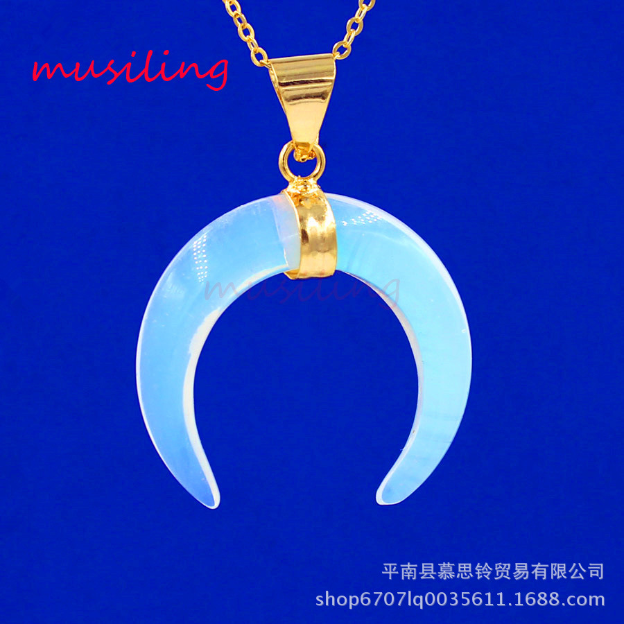 Pink Crystal Curved Moon Horn Pendant European and American Fashion Sweater Chain Pendant Cross-Border Foreign Trade Ornament Wholesale
