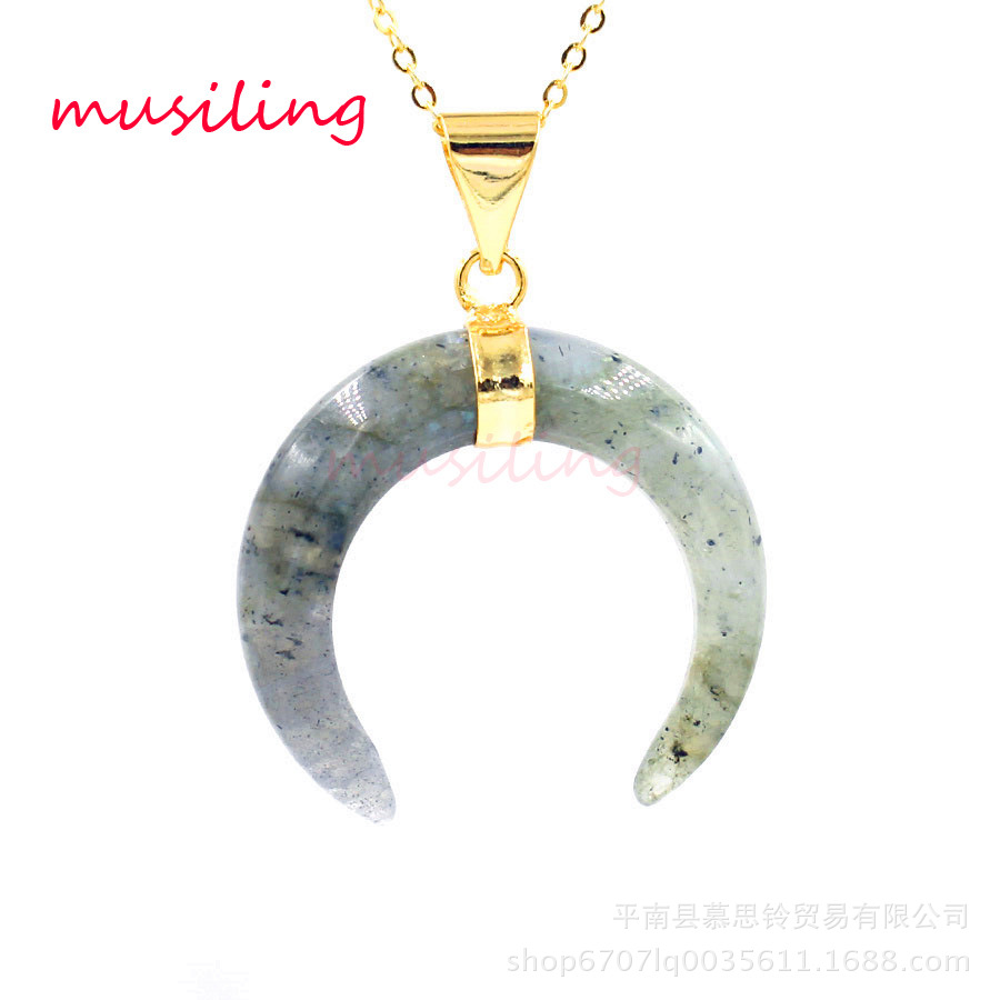 Pink Crystal Curved Moon Horn Pendant European and American Fashion Sweater Chain Pendant Cross-Border Foreign Trade Ornament Wholesale