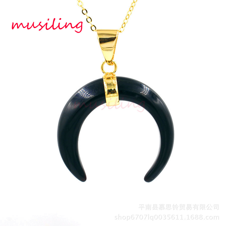 Pink Crystal Curved Moon Horn Pendant European and American Fashion Sweater Chain Pendant Cross-Border Foreign Trade Ornament Wholesale
