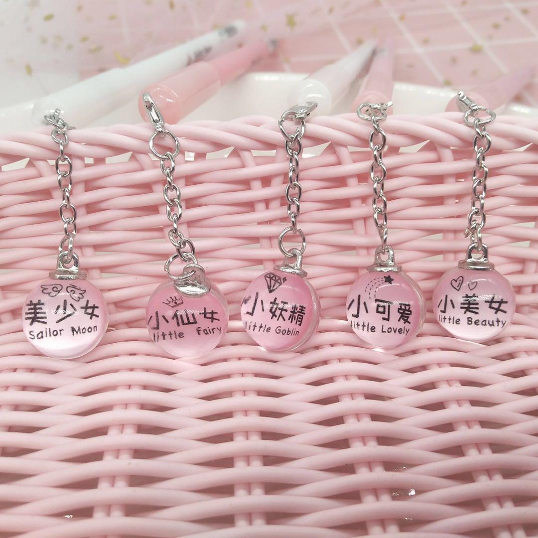 Creative Wholesale Fairy Pendant Gel Pen Pink Crystal Ball Pendant Ball Pen Black Student Stationery Wholesale