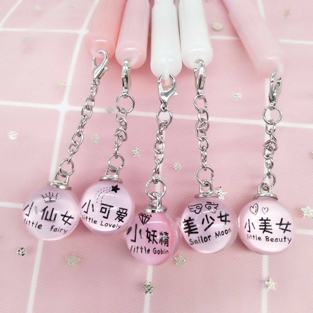 Creative Wholesale Fairy Pendant Gel Pen Pink Crystal Ball Pendant Ball Pen Black Student Stationery Wholesale