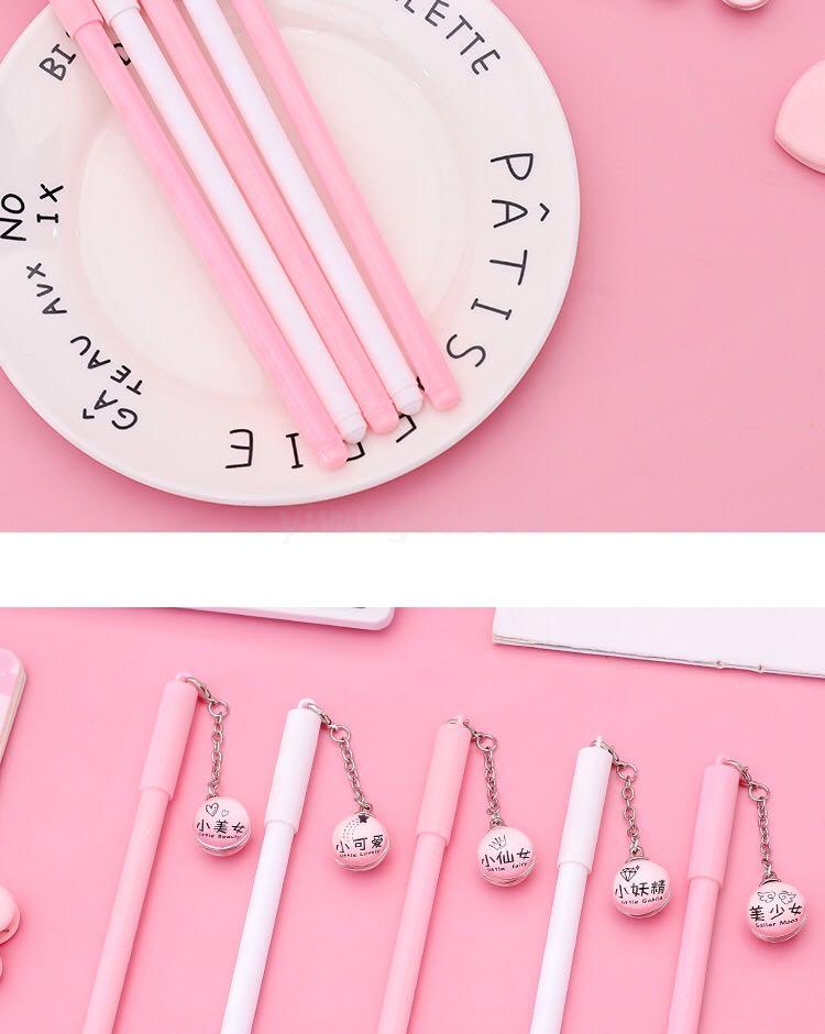 Creative Wholesale Fairy Pendant Gel Pen Pink Crystal Ball Pendant Ball Pen Black Student Stationery Wholesale