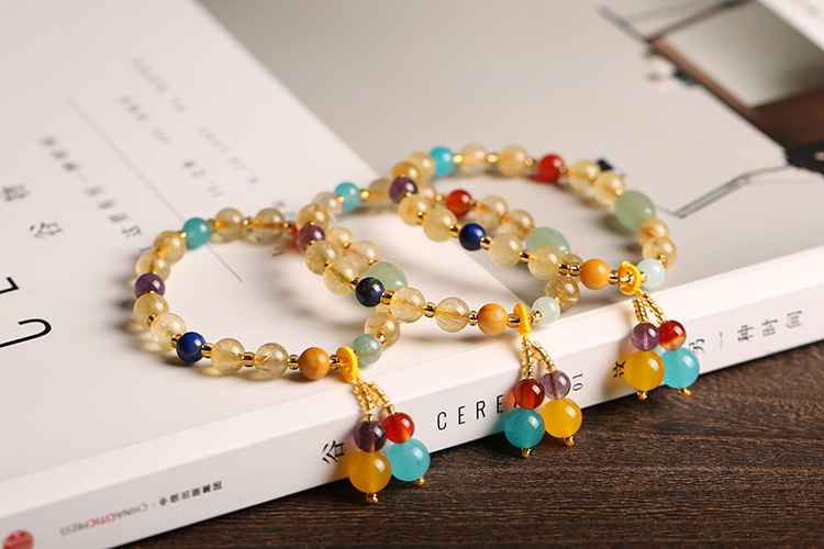 Original Design Duobao Ornament Brazil Natural Gold Rutilated Quartz Bracelet Women's Bracelet Vintage Agate Pink Crystal Bracelet Original Design Duobao Ornament Brazil Natural Gold Rutilated Quartz Bracelet Women's Bracelet Vintage Agate Pink Crystal Bracelet