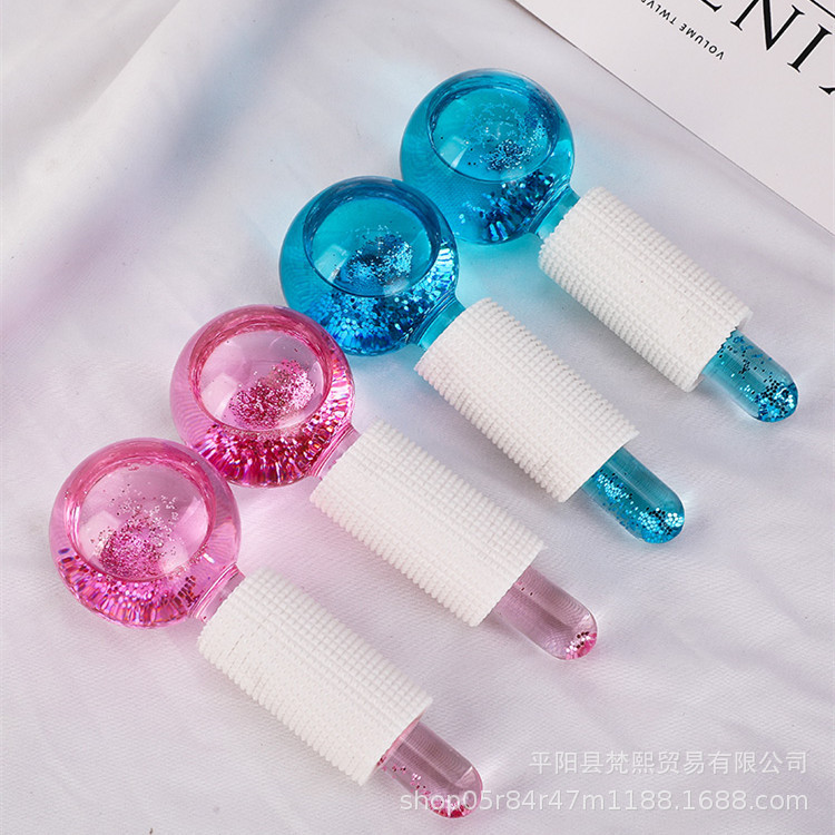 New Amazon Ice Hockey Beauty Ball Pink Crystal Ice Hockey Ice Therapy Facial Massage Glass Beauty Ball Ice Wave Ball