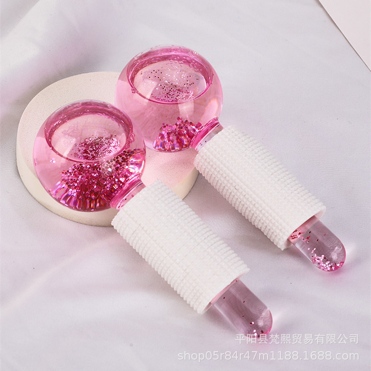 New Amazon Ice Hockey Beauty Ball Pink Crystal Ice Hockey Ice Therapy Facial Massage Glass Beauty Ball Ice Wave Ball