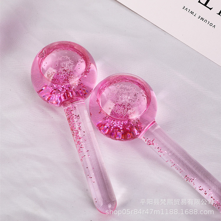 New Amazon Ice Hockey Beauty Ball Pink Crystal Ice Hockey Ice Therapy Facial Massage Glass Beauty Ball Ice Wave Ball