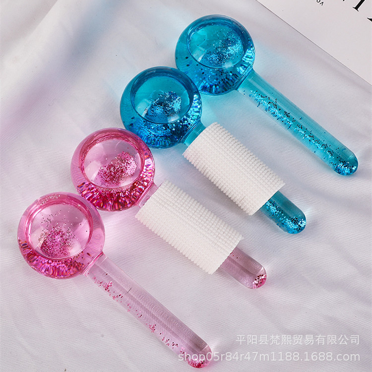 New Amazon Ice Hockey Beauty Ball Pink Crystal Ice Hockey Ice Therapy Facial Massage Glass Beauty Ball Ice Wave Ball