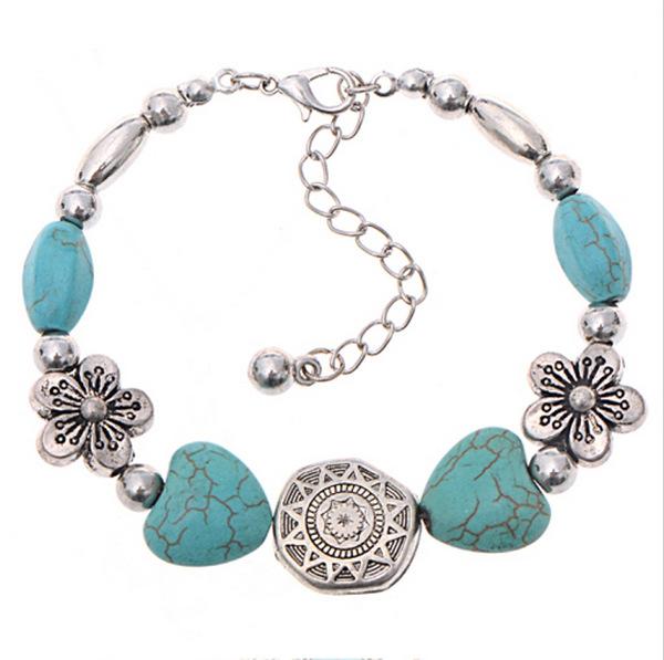 Natural stone jewelry, turquoise, colored agate, white crystal, tiger eye beads alloy bracelet with pendant Natural stone jewelry, turquoise, colored agate, white crystal, tiger eye beads alloy bracelet with pendant