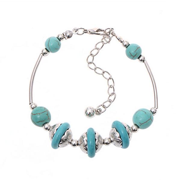 Natural stone jewelry, turquoise, colored agate, white crystal, tiger eye beads alloy bracelet with pendant Natural stone jewelry, turquoise, colored agate, white crystal, tiger eye beads alloy bracelet with pendant