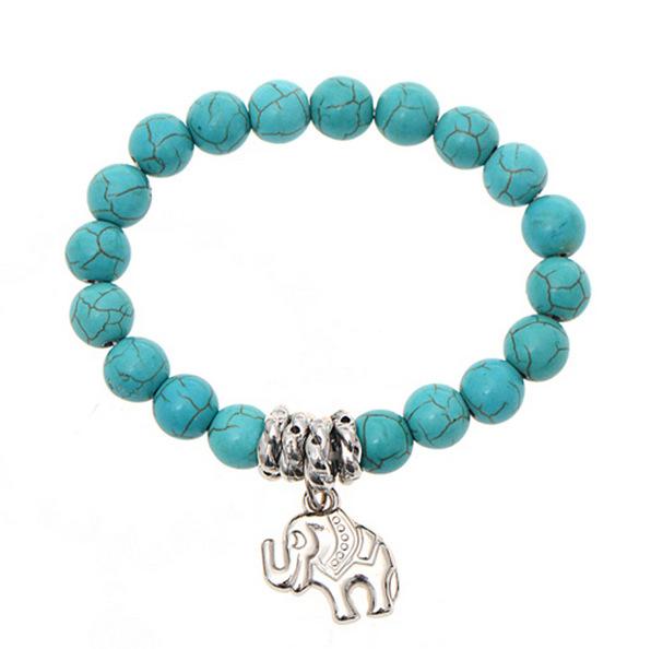 Natural stone jewelry, turquoise, colored agate, white crystal, tiger eye beads alloy bracelet with pendant Natural stone jewelry, turquoise, colored agate, white crystal, tiger eye beads alloy bracelet with pendant