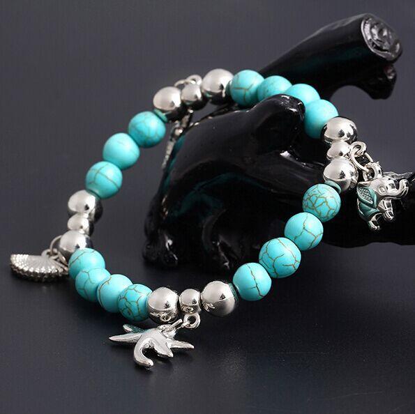 Natural stone jewelry, turquoise, colored agate, white crystal, tiger eye beads alloy bracelet with pendant Natural stone jewelry, turquoise, colored agate, white crystal, tiger eye beads alloy bracelet with pendant