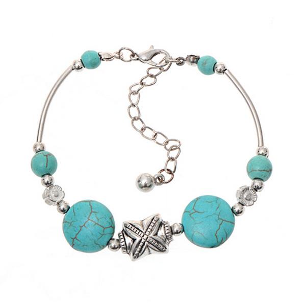 Natural stone jewelry, turquoise, colored agate, white crystal, tiger eye beads alloy bracelet with pendant Natural stone jewelry, turquoise, colored agate, white crystal, tiger eye beads alloy bracelet with pendant