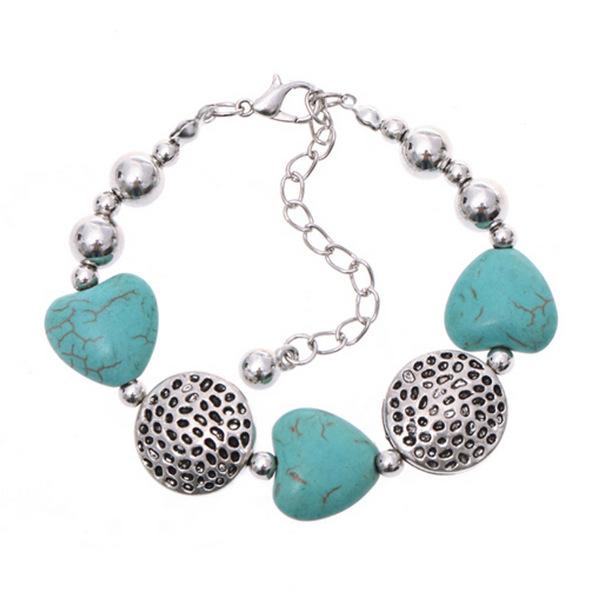 Natural stone jewelry, turquoise, colored agate, white crystal, tiger eye beads alloy bracelet with pendant Natural stone jewelry, turquoise, colored agate, white crystal, tiger eye beads alloy bracelet with pendant