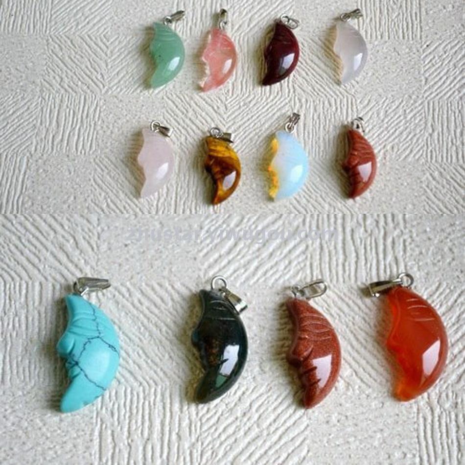 Natural stone, crystal, amethyst, agate, opal, tiger eye stone moon pendant. Natural stone, crystal, amethyst, agate, opal, tiger eye stone moon pendant.