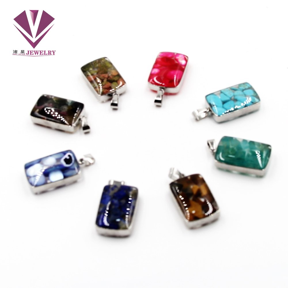 Stainless steel natural stone pendant, agate, powder crystal, amethyst, turquoise, tiger eye stone, pine stone, coral