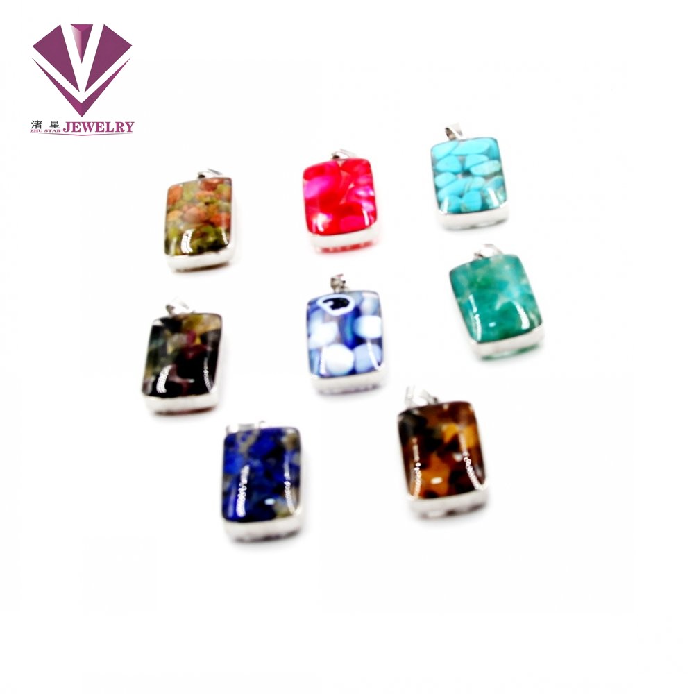 Stainless steel natural stone pendant, agate, powder crystal, amethyst, turquoise, tiger eye stone, pine stone, coral