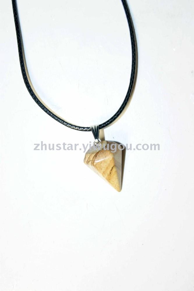 Natural stone, crystal, amethyst, agate, opal, tiger eye stone, hexagon cone pendant.