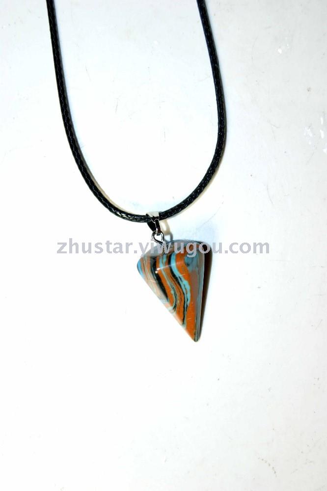 Natural stone, crystal, amethyst, agate, opal, tiger eye stone, hexagon cone pendant.