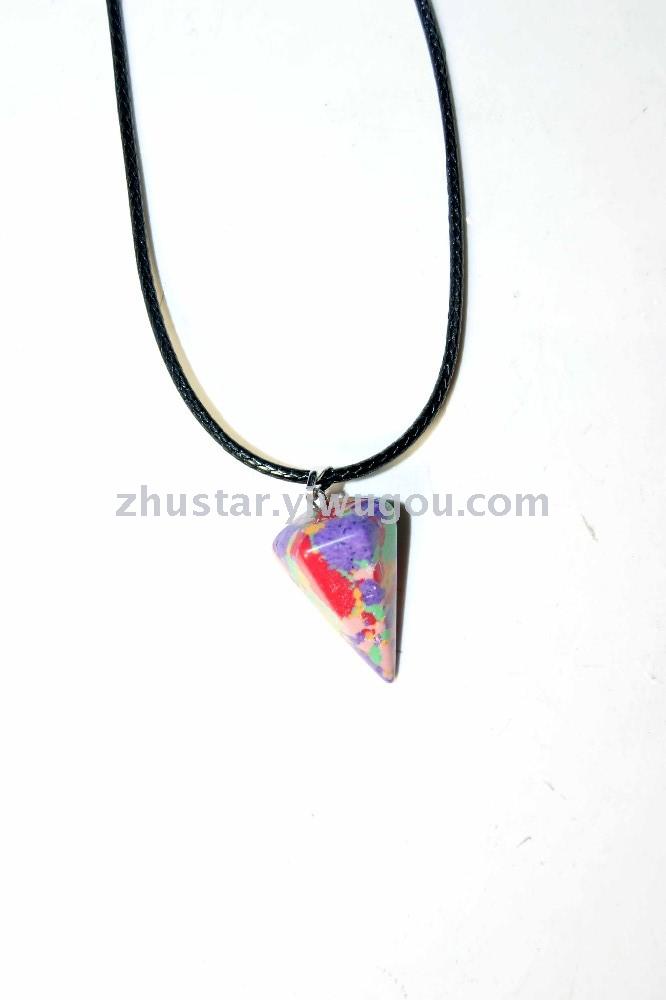 Natural stone, crystal, amethyst, agate, opal, tiger eye stone, hexagon cone pendant.