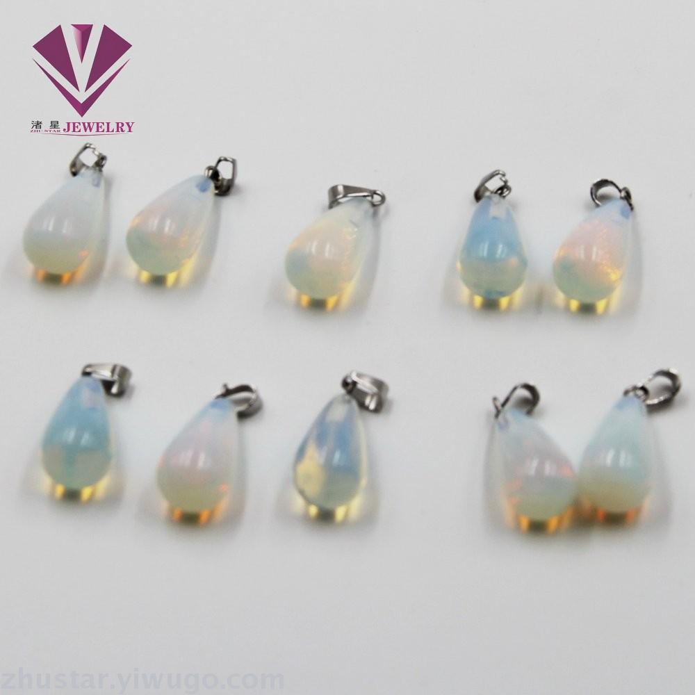 Natural stone opal long drop pendant, agate, powder crystal, amethyst, tiger eye stone, pine stone, coral