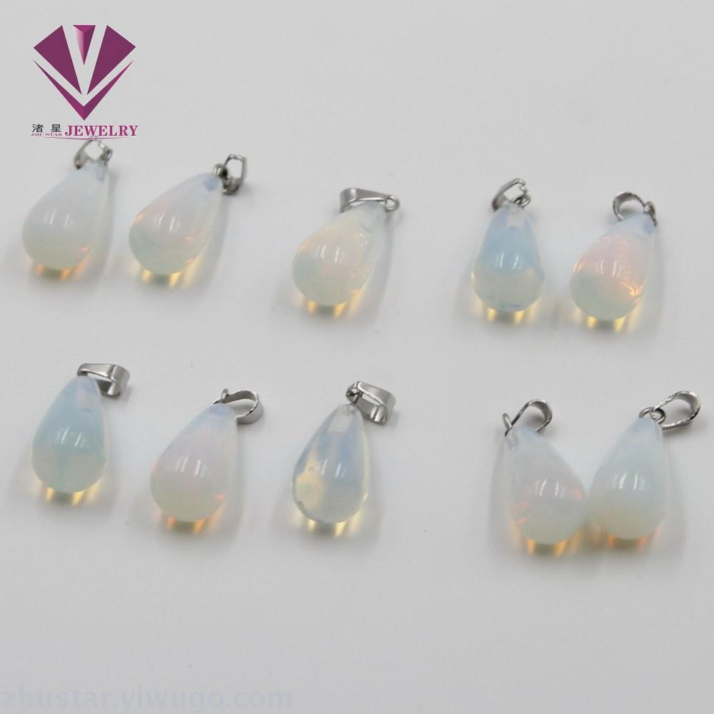 Natural stone opal long drop pendant, agate, powder crystal, amethyst, tiger eye stone, pine stone, coral
