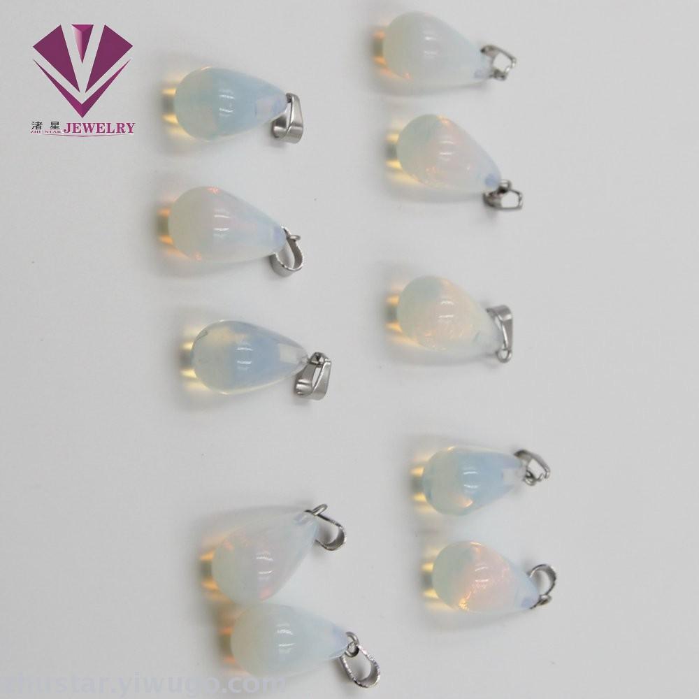 Natural stone opal long drop pendant, agate, powder crystal, amethyst, tiger eye stone, pine stone, coral
