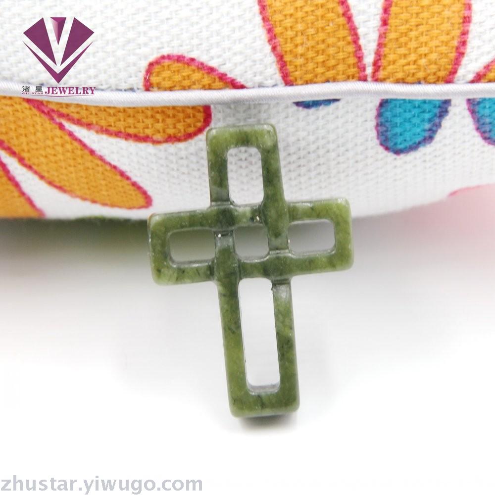 Natural stone southern jade carving cross pendant, agate, powder crystal, amethyst, tiger eye stone, pine stone