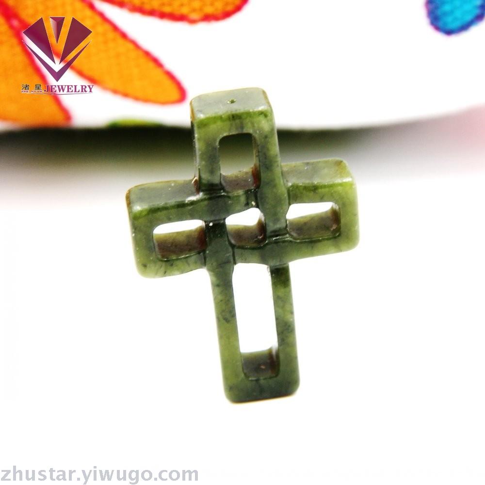 Natural stone southern jade carving cross pendant, agate, powder crystal, amethyst, tiger eye stone, pine stone