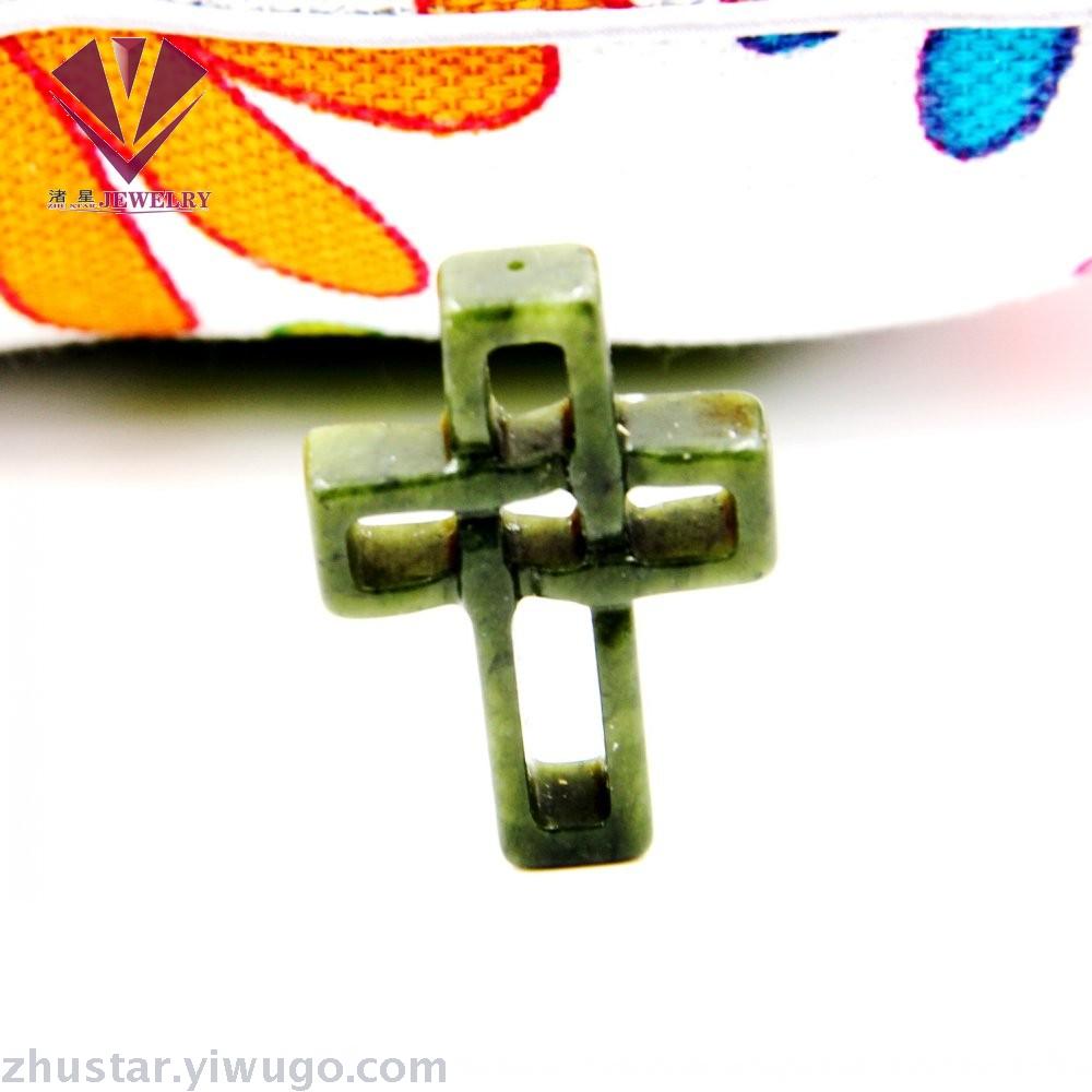 Natural stone southern jade carving cross pendant, agate, powder crystal, amethyst, tiger eye stone, pine stone