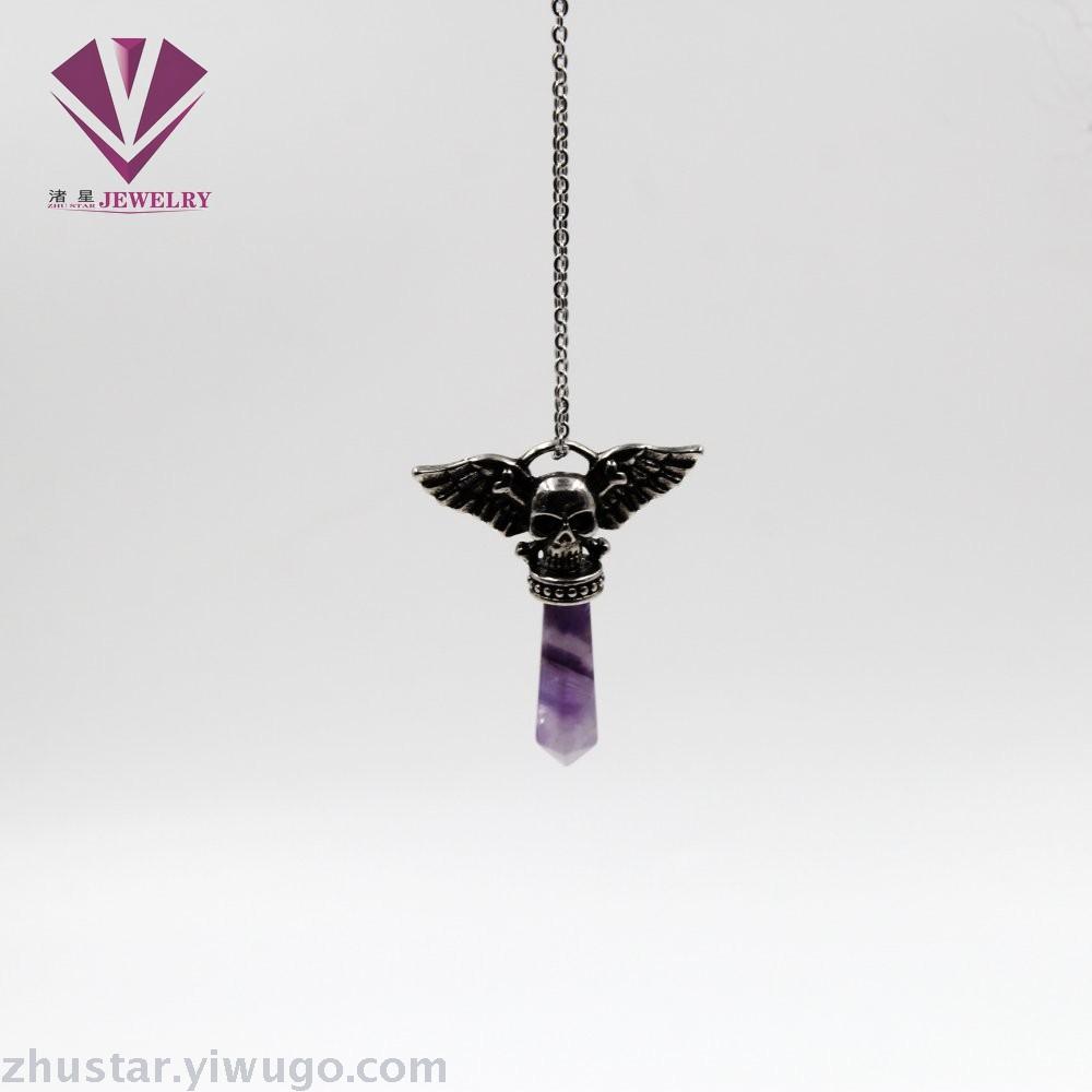 Natural stone angel hexagonal column ornaments, amethyst, green gold, pink crystal, tiger eye stone, red stone, agate