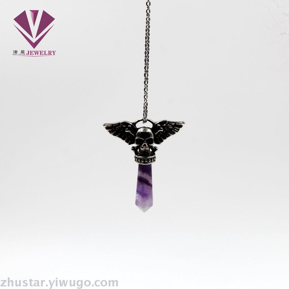 Natural stone angel hexagonal column ornaments, amethyst, green gold, pink crystal, tiger eye stone, red stone, agate