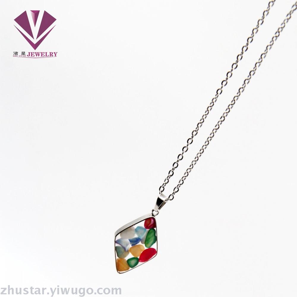 Stainless steel natural stone pendant, agate, powder crystal, amethyst, cyan crystal, tiger eye stone, pine stone, coral