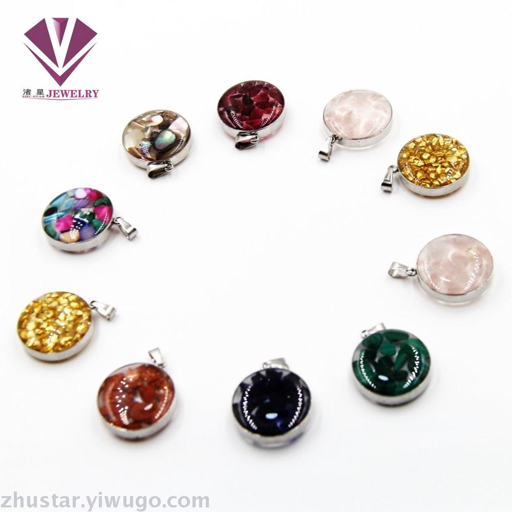 Stainless steel natural stone pendant, agate, powder crystal, amethyst, turquoise, tiger eye stone, pine stone, coral Stainless steel natural stone pendant, agate, powder crystal, amethyst, turquoise, tiger eye stone, pine stone, coral