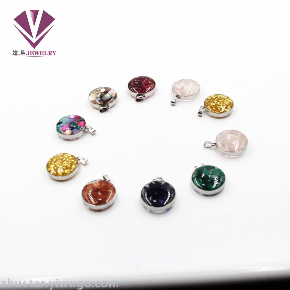 Stainless steel natural stone pendant, agate, powder crystal, amethyst, turquoise, tiger eye stone, pine stone, coral