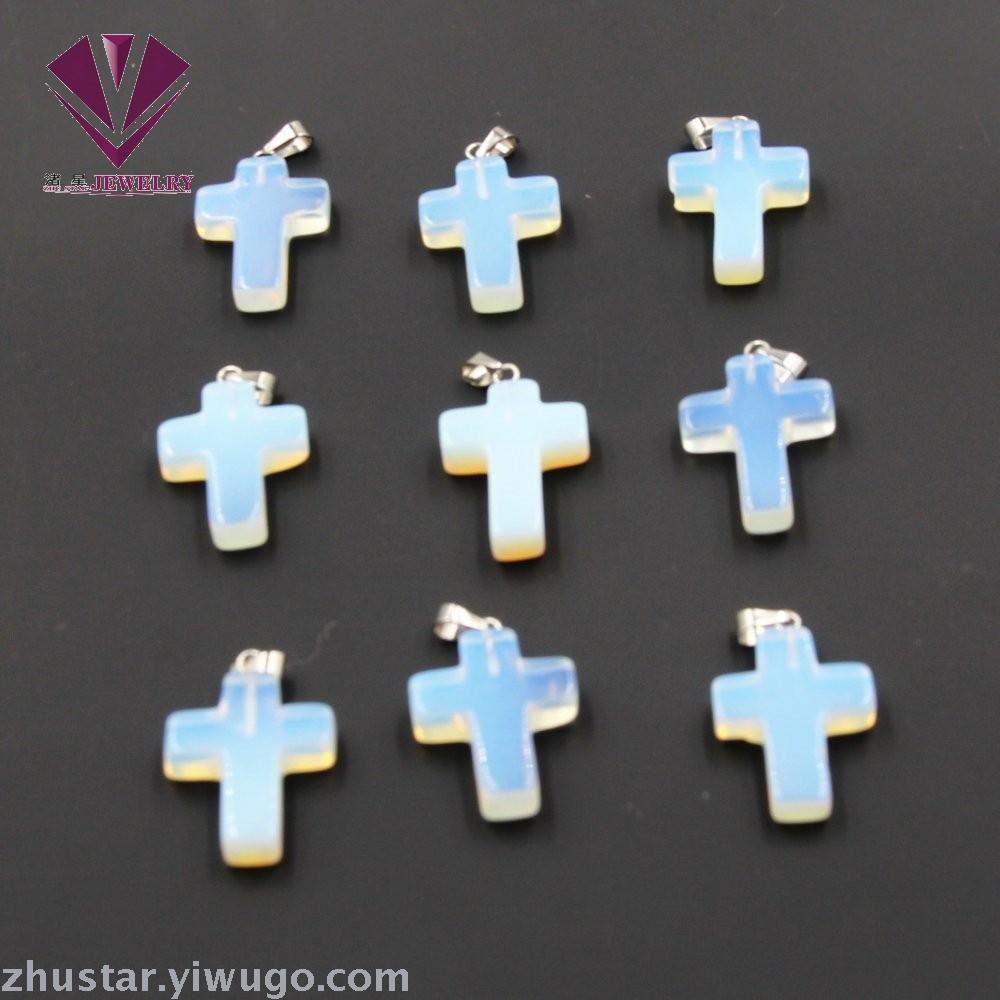 Natural stone opal cross pendant, agate, pink crystal, amethyst, tiger eye stone, pine stone, coral